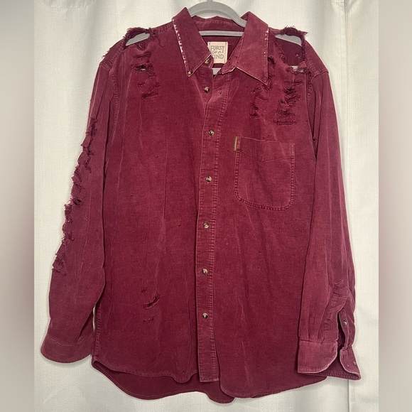LF Furst Of A Kind Burgundy Ribbed Distressed Flannel Shirt - Picture 10 of 10